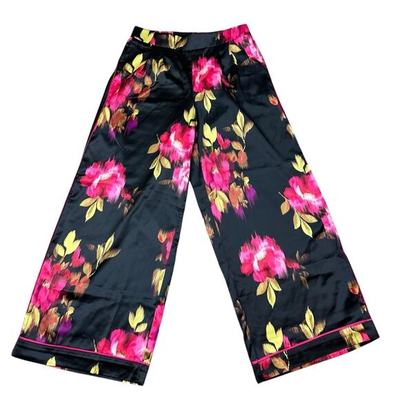 Torrid Floral Satin High Rise Wide Leg Pant Sz 00Tall Large Black Pink - Picture 4 of 9